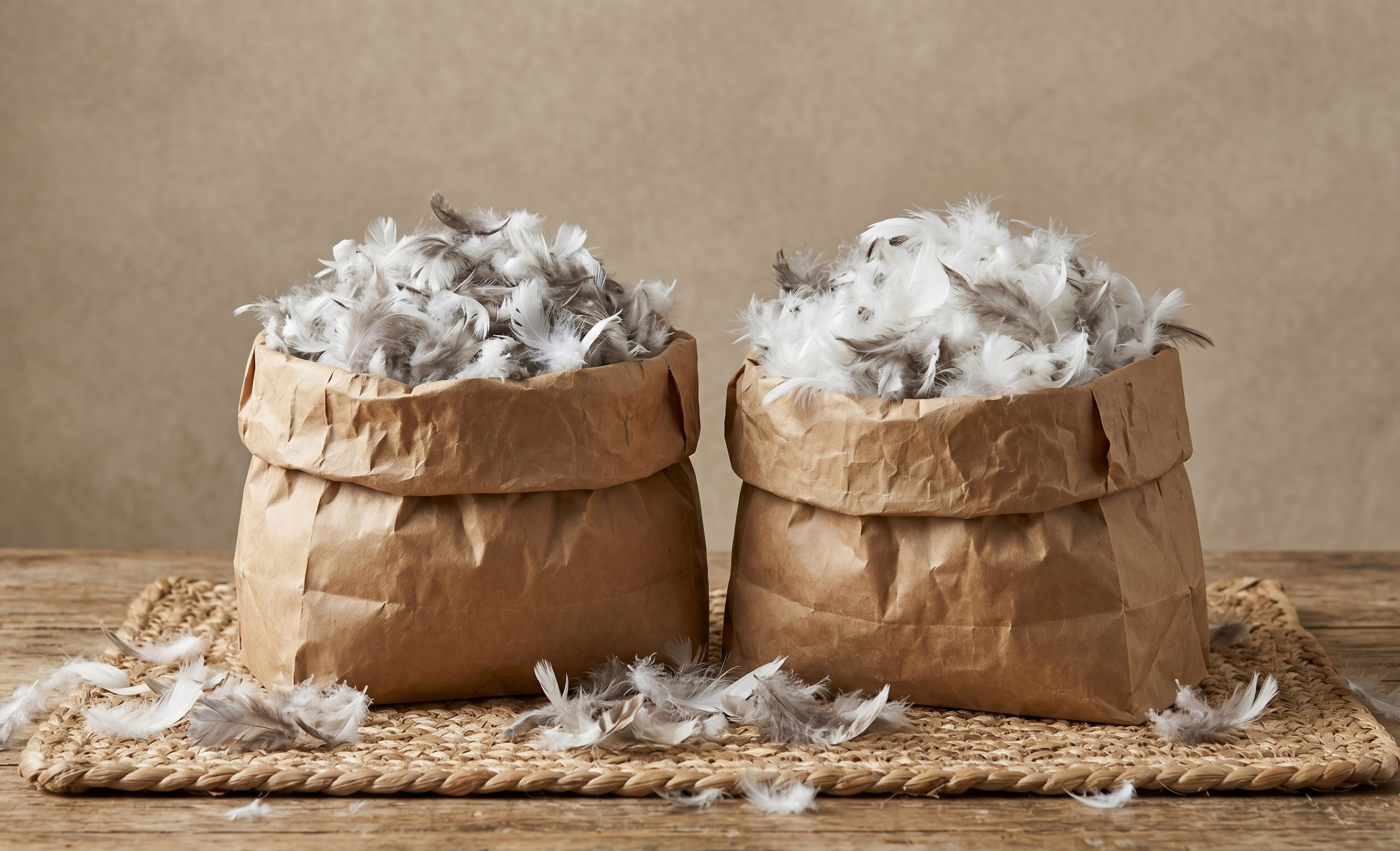 Goose feathers sorted